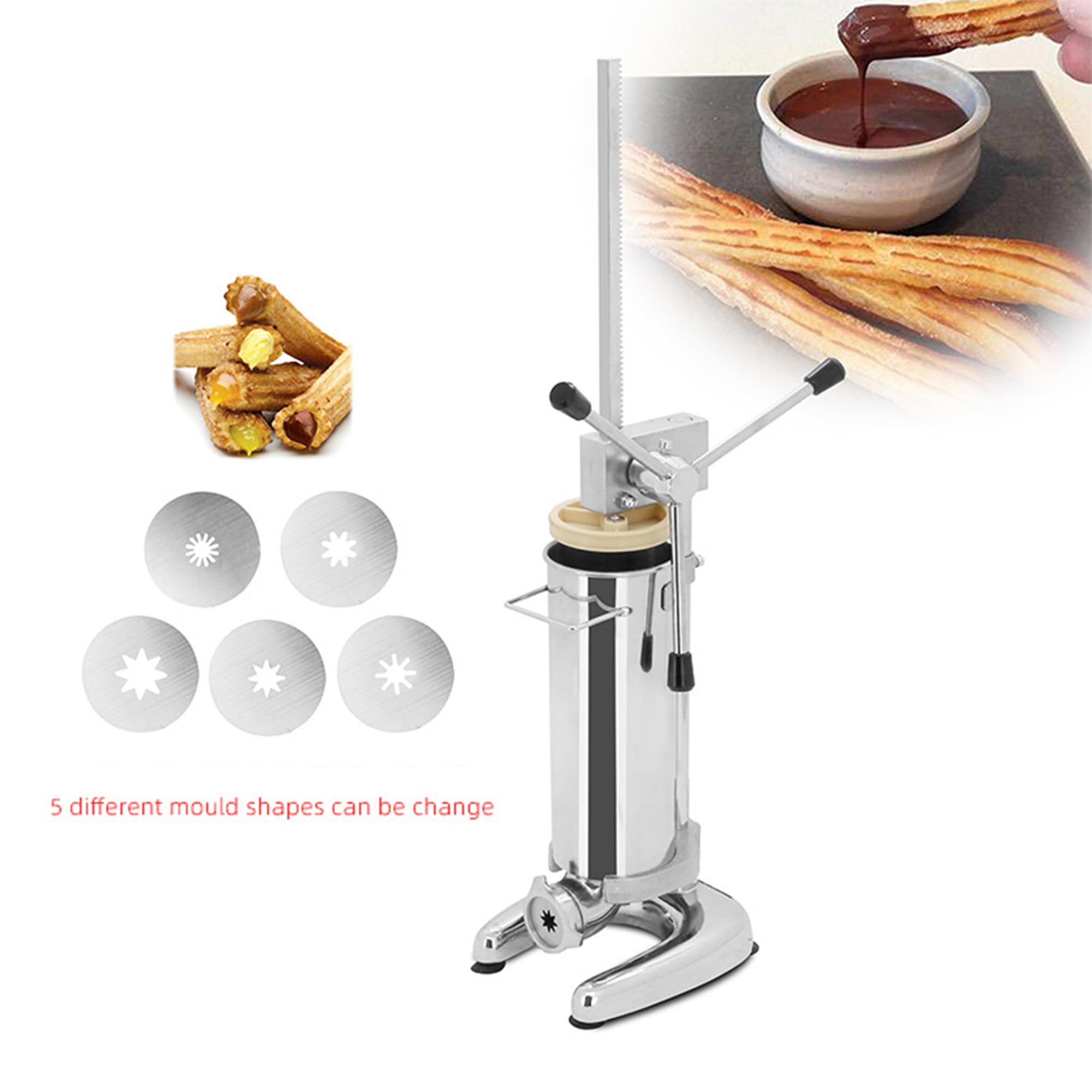 Macchina Commerciale Verticale Per Churros Con 5 Ugelli/stampi, Churrera Spagnola In Acciaio Inossidabile Per Ciambelle/churros Ripieni, Ideale Per Casa, Ristoranti E Panetterie 3L