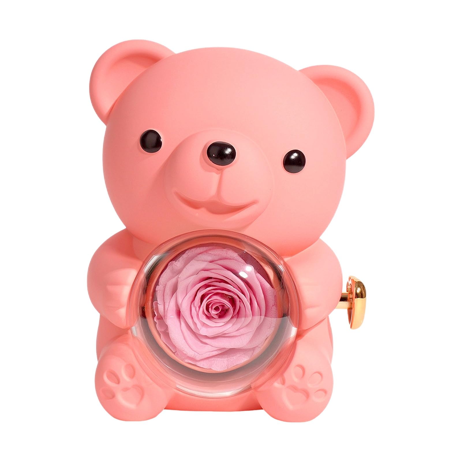 Shienfir Preserved Flower Bear Decor Eternal Rose Gift Set Hug with Heart Necklace Box for Wife Mom Grandma Girlfriend Valentine's Day Pink