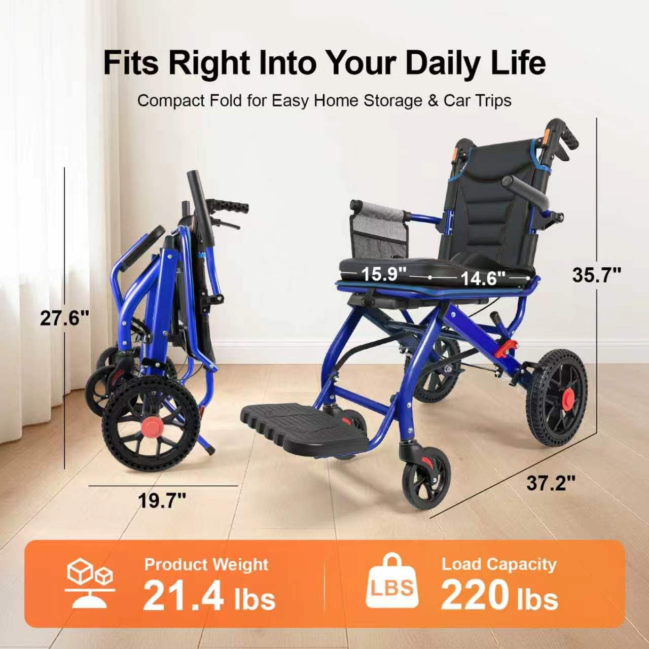 Lightweight Transport Wheelchair - Blue -2 Lightweight Transport Wheelchair - Blue -2