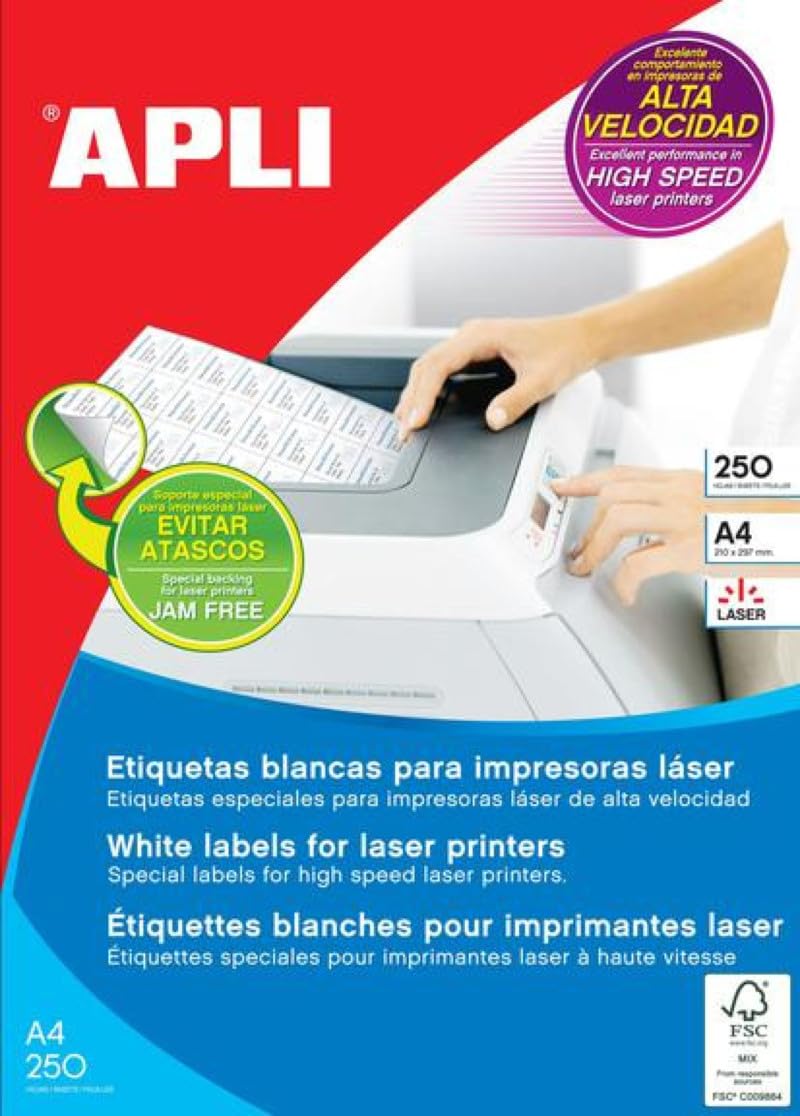 APLI Etiquetas laser Caja 250 hojas 4000 ud 105x35mm 2524