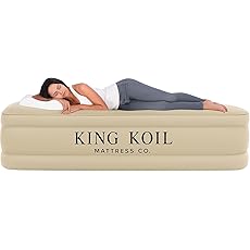 King Koil Premium California King Air Mattress with Built-in High-Speed Patented Pump for Home, Camping & Guests- 16in Inflatable Double High Airbed Blow Up Bed, Waterproof, 1 Year Warranty