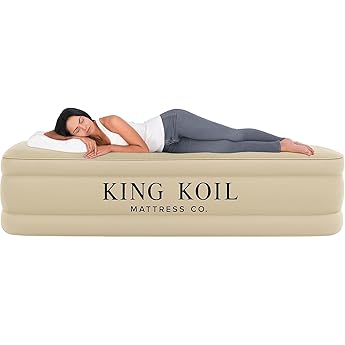 King Koil Premium California King Air Mattress with Built-in High-Speed Patented Pump for Home, Camping & Guests- 16in Inflatable Double High Airbed Blow Up Bed, Waterproof, 1 Year Warranty