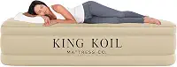 King Koil Colchão de ar Queen de luxo com bomba embutida para casa, acampamento e convidados – colchão inflável Queen Size inflável luxuoso duplo alto ajustável colchão inflável, durável, à prova