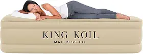 King Koil Colchão de ar Queen de luxo com bomba embutida para casa, acampamento e convidados – colchão inflável Queen Size inflável luxuoso duplo alto ajustável colchão inflável, durável, à prova