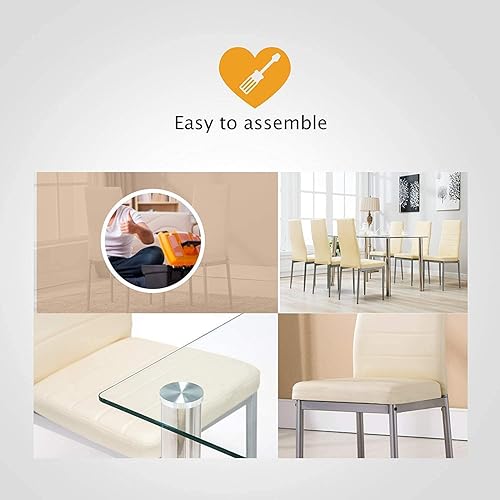 Miniatura 6 de Mecor Mesa de comedor de vidrio de 53 pulgadas con parte superior de cristal mesa de cocina moderna de ocio patas de metal de 53 pulgadas para 68