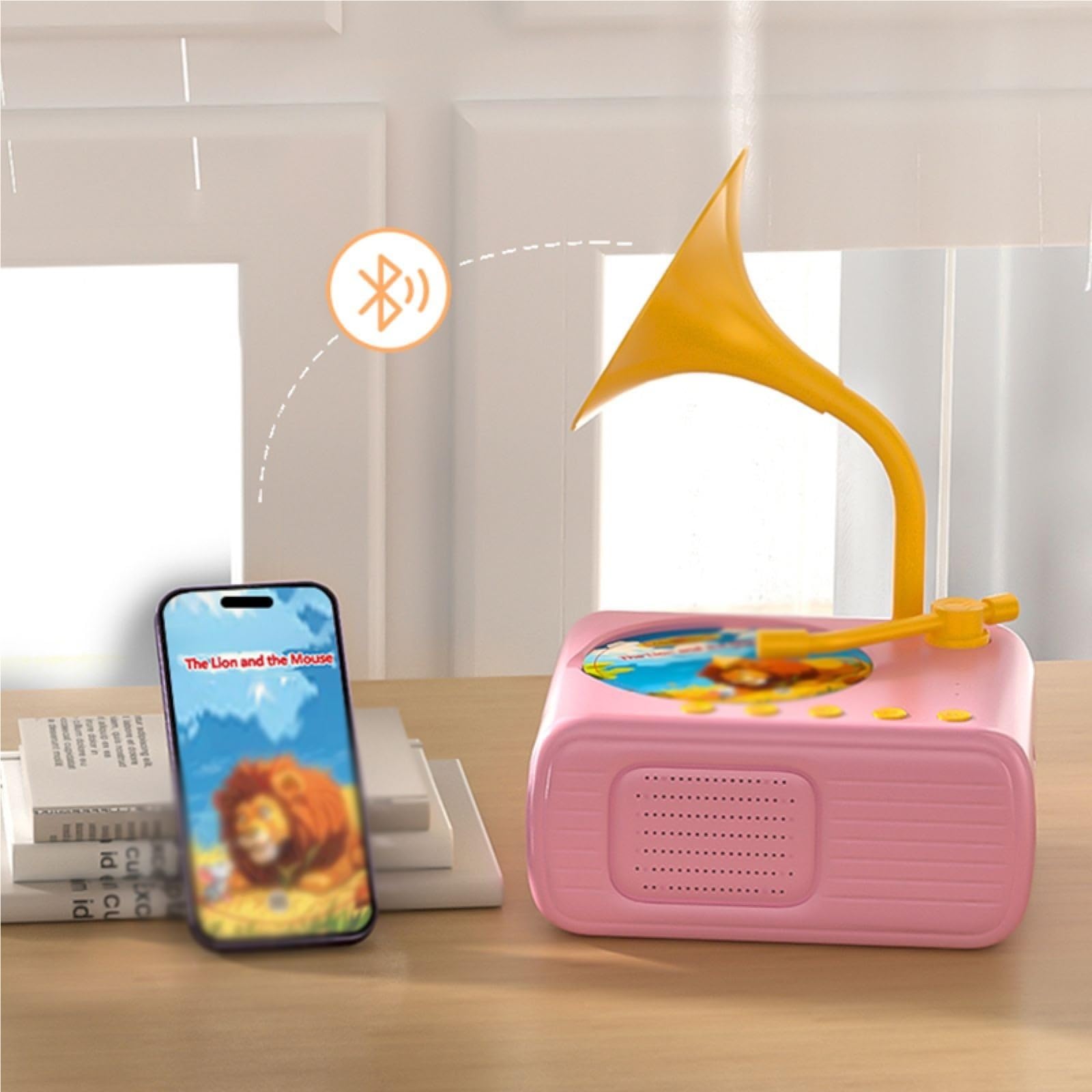 Kinder-Phonograph mit 96 Karten, Grammophon for Kinder, Lern-Plattenspieler, pädagogisches interaktives Musikspielzeug(Pink)