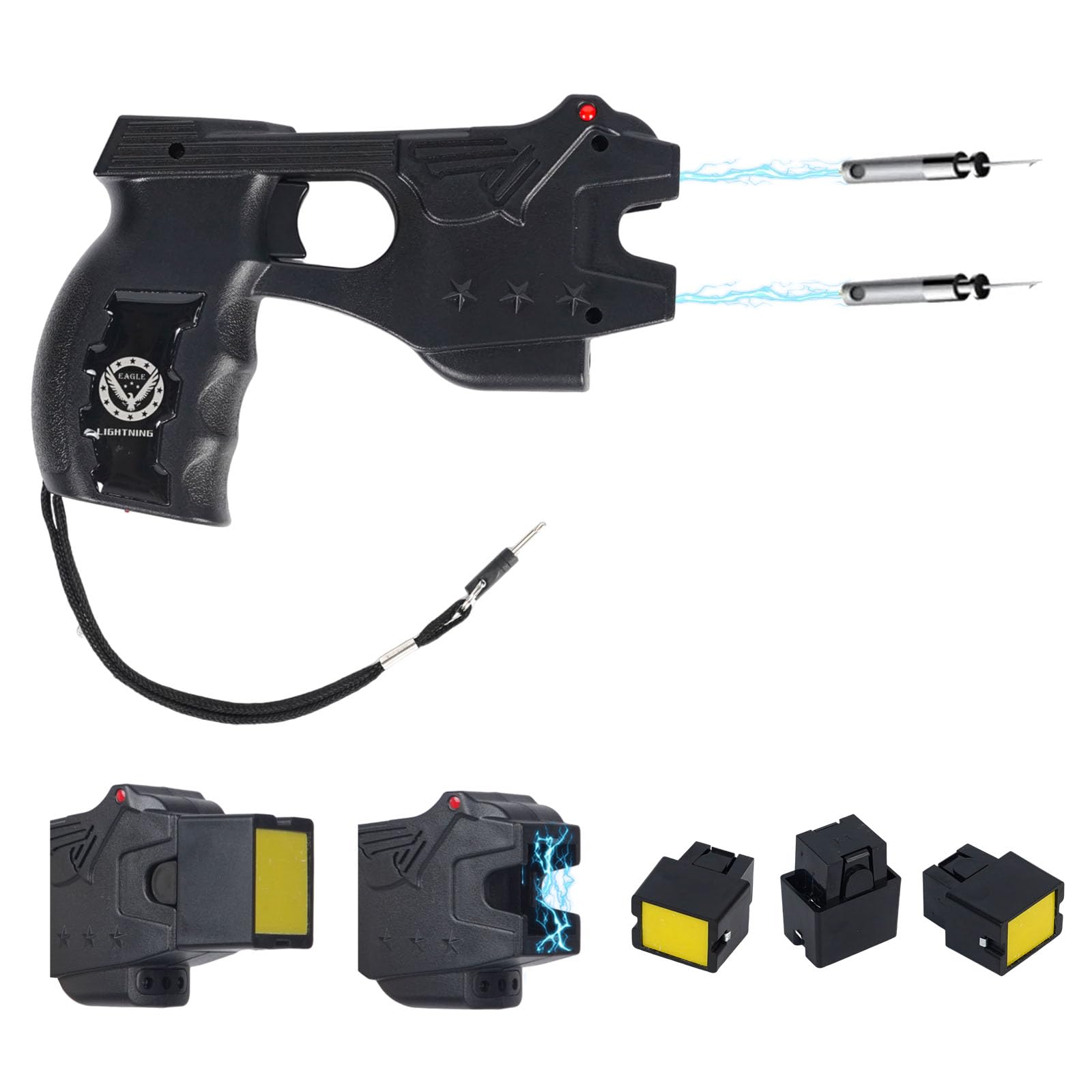 Heavy Duty Stun Gun with LED Flashlight, 16 Foot Range, 1.80 µC Painful， Rechargeable Self Defence Stun Gun for Man and for Woman, Safety Switch - Design Patent Pending