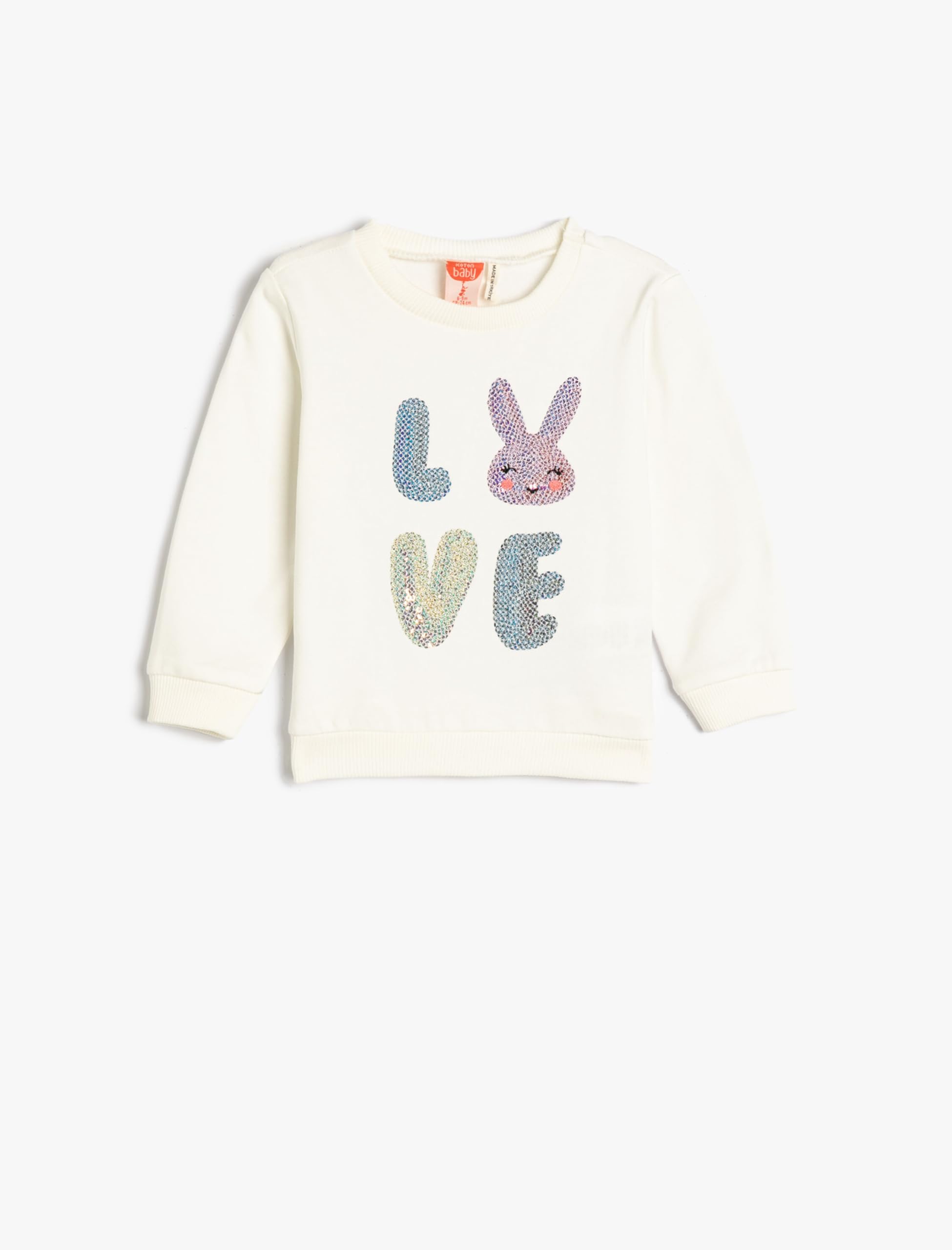 Koton Sweat-Shirt Intérieur Brossé avec Détails À Col Rond en Coton Maillot de survêtement Babygirls