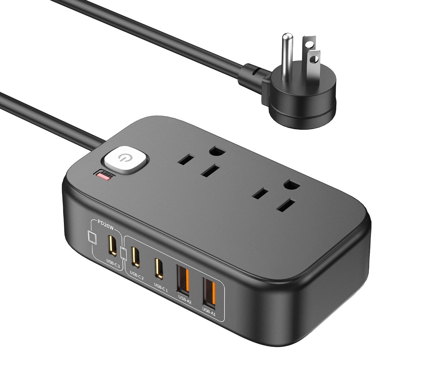 Power Strip with USB C Ports, 30W USB C Charging Station with 2 Outlets 3 USB C & 2 USB A, Travel Charger for Multiple Devices, 5FT Flat Extension Cord USB Charger Hub for Travel Home