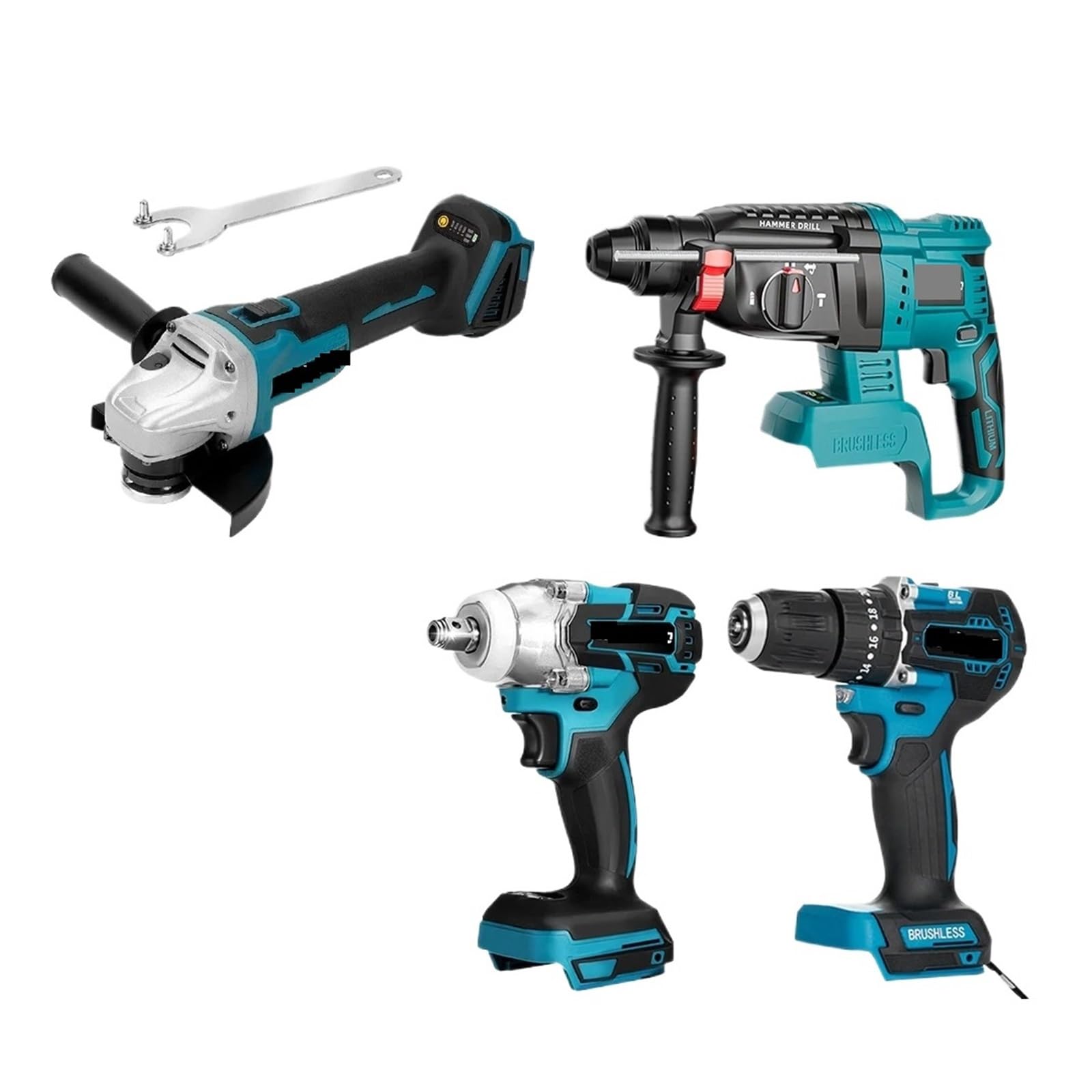 Chiave a percussione Set Di 4 Utensili Senza Spazzole 172 Trapano Elettrico + Avvitatore A Percussione 2in1 + Smerigliatrice Angolare Lucidatura Rettifica + Trapano A Percussione Elettrico(No battery)