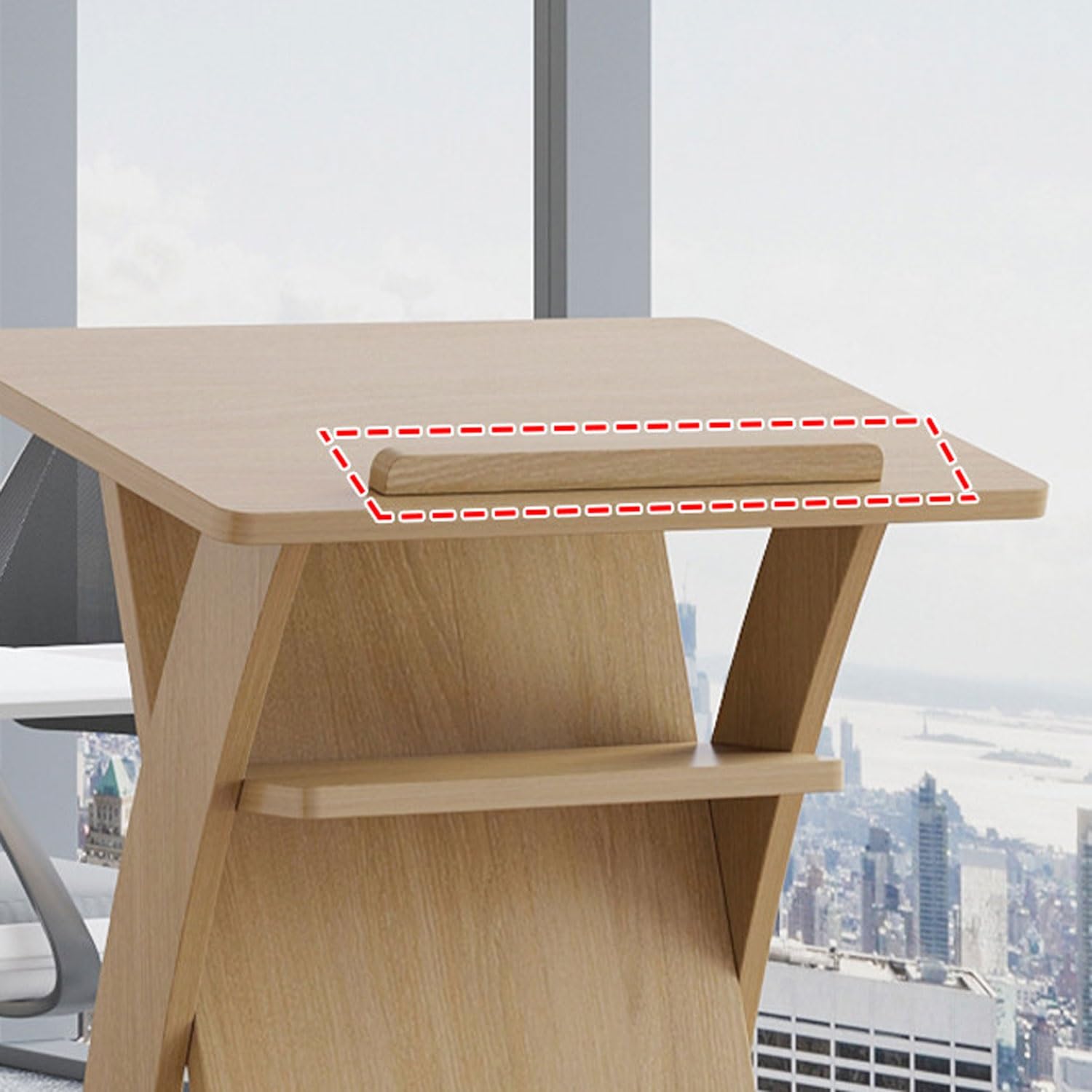 Mobiles Rednerpult aus Holz Modernes Rednerpult mit Rollen Einfacher Aufbau Geeignet for Büros, Kirchen, Klassenzimmer, Konferenzräume(Beige)