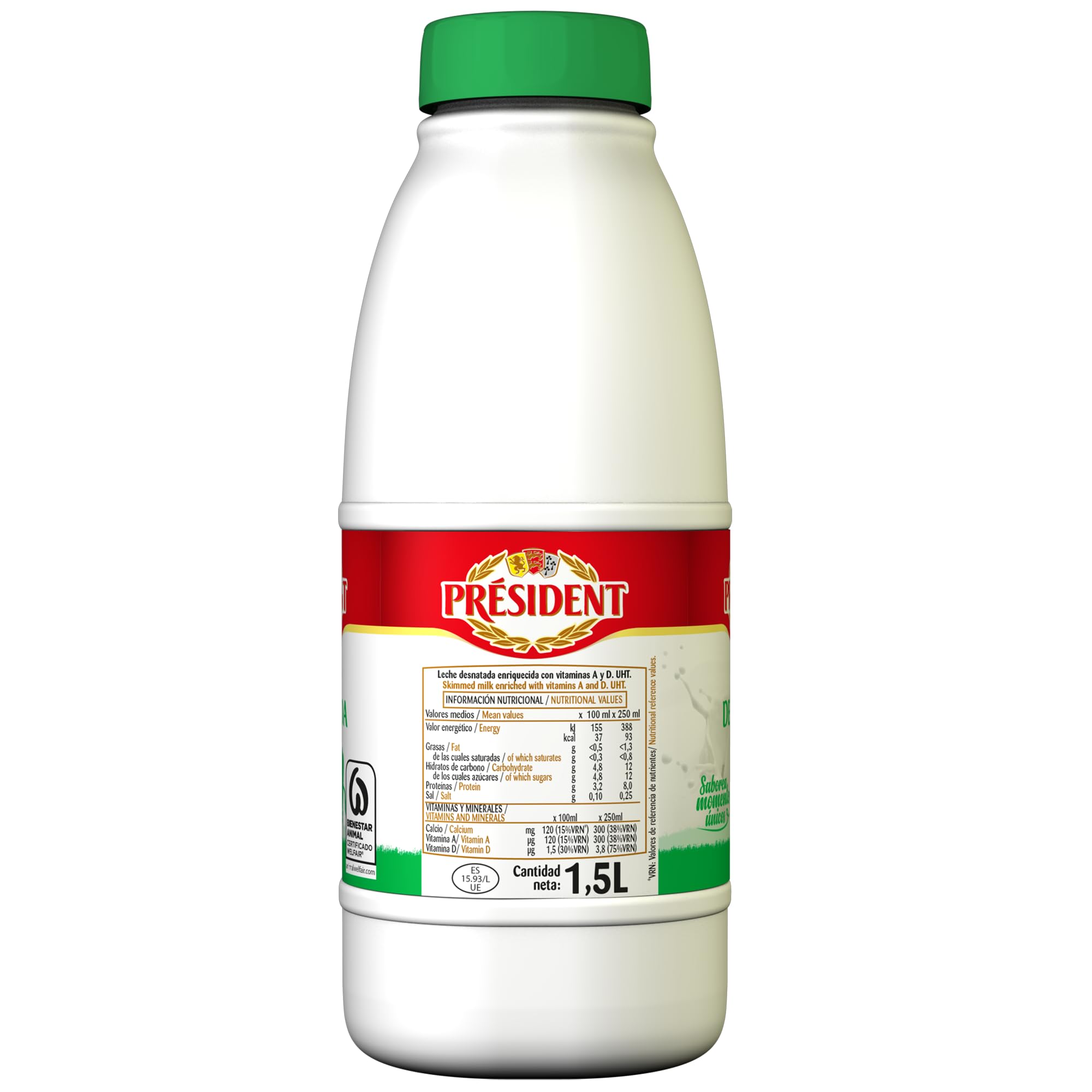 Président Leche Desnatada Bienestar Animal UHT Pack 6 x 1,5L