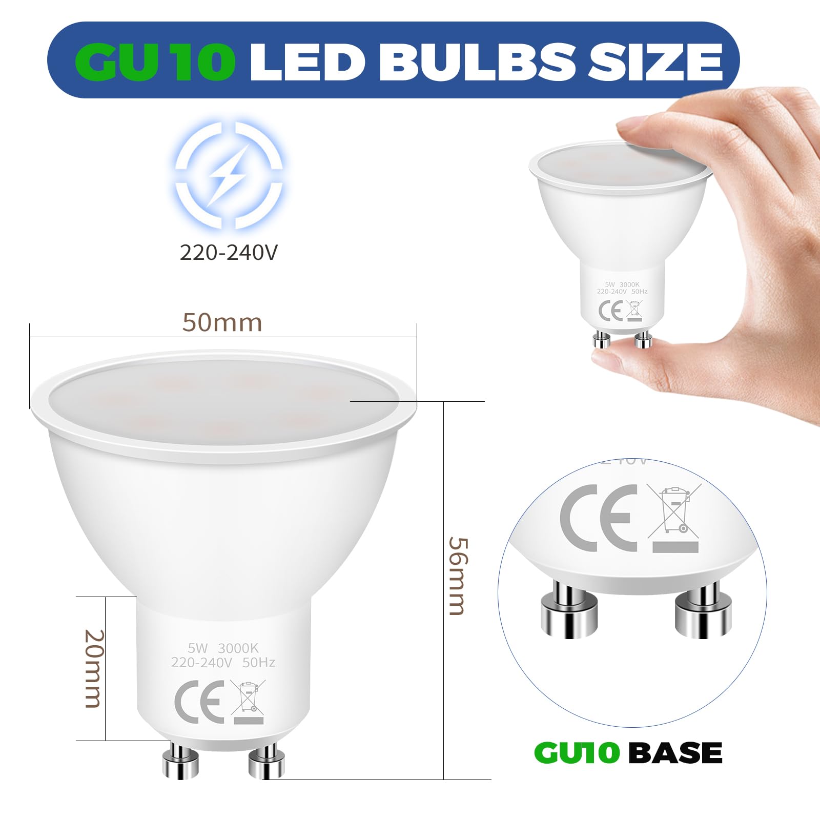 12 Pezzi Lampadine LED GU10 5W Equivalenti a 50W, GU10 LED 6000K Bianco Freddo 400 Lumen 220-240V, Risparmio Energetico Faretti LED GU10 Angolo a Fascio 120 ° Non Dimmerabile Nessun Sfarfallio