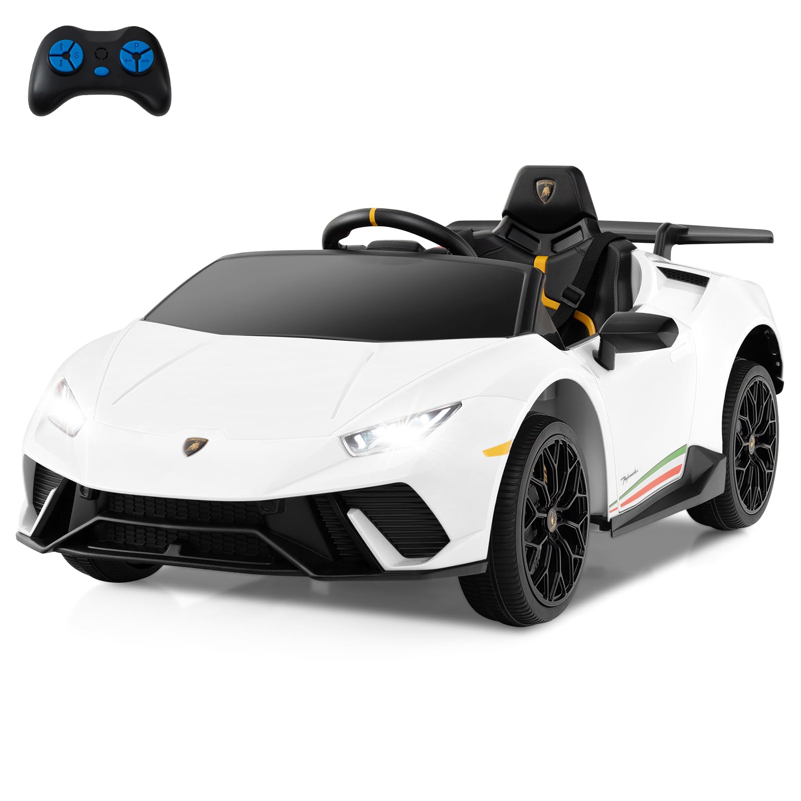 Licensed Lamborghini Huracan Ride on Car by INFANS, 12V Kids Electric Vehicle Battery Powered Toy with Remote Control, LED Lights, Spring Suspension, Bluetooth, MP3, Aged 3-8 Years (White)OEKO-TEX STANDARD 100
