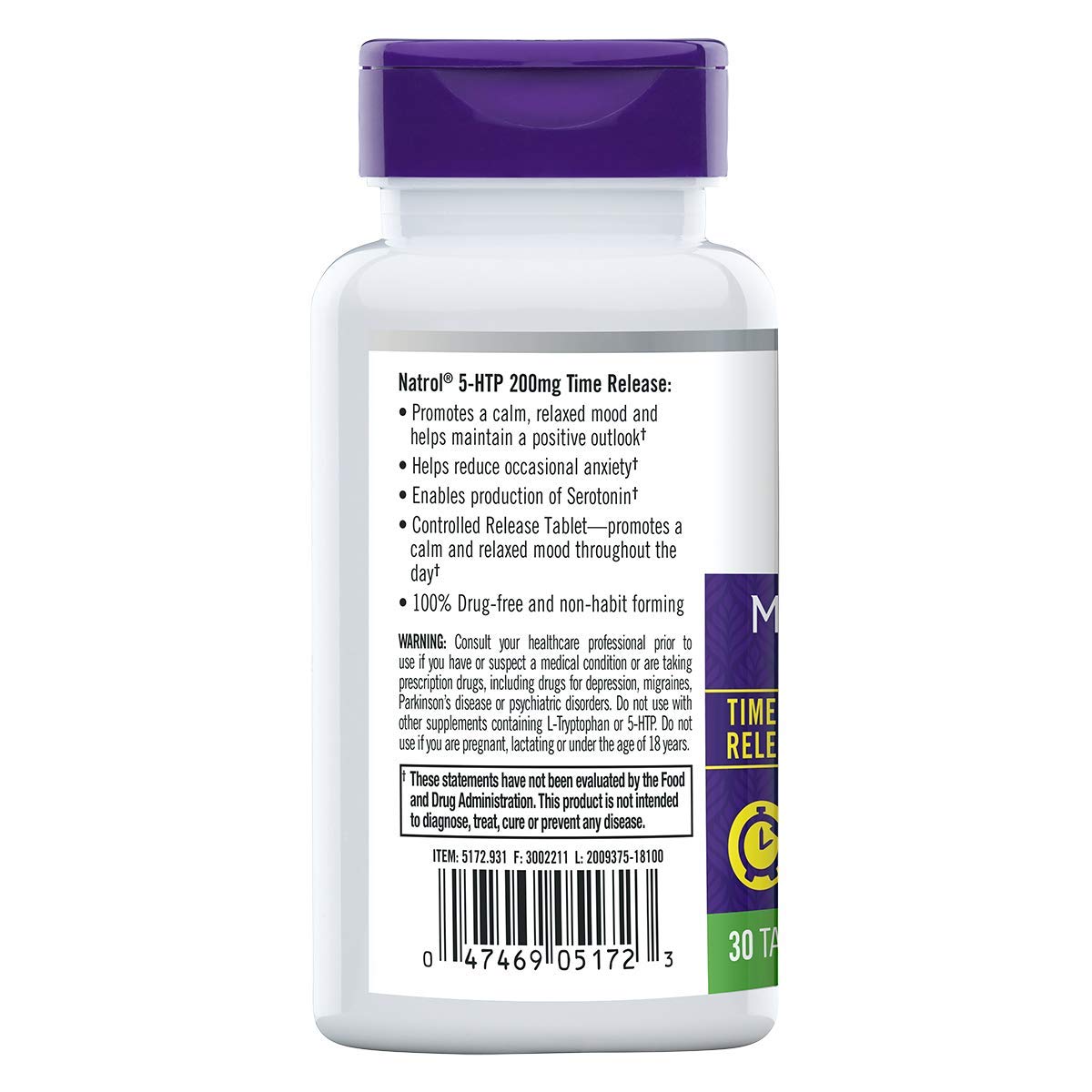 Natrol 5HTP Time Release Tablets, Promotes a Calm Relaxed Mood, Helps