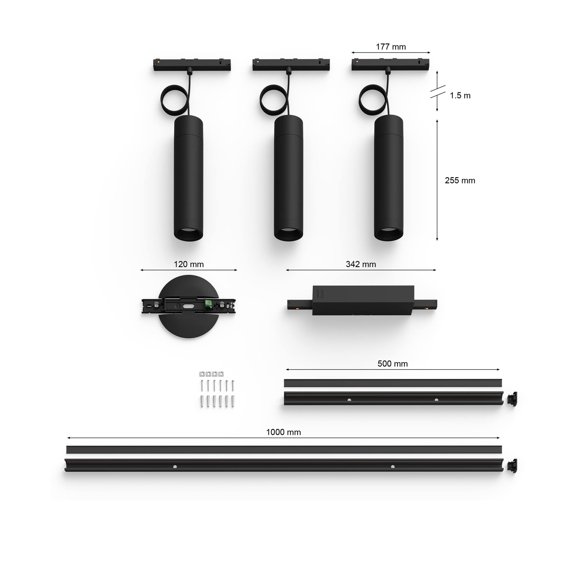 Philips Hue White and Color Ambiance, Perifo, Kit di Illuminazione a Binario, Kit con 3 Lampade a Sospensione, 17W, Nero