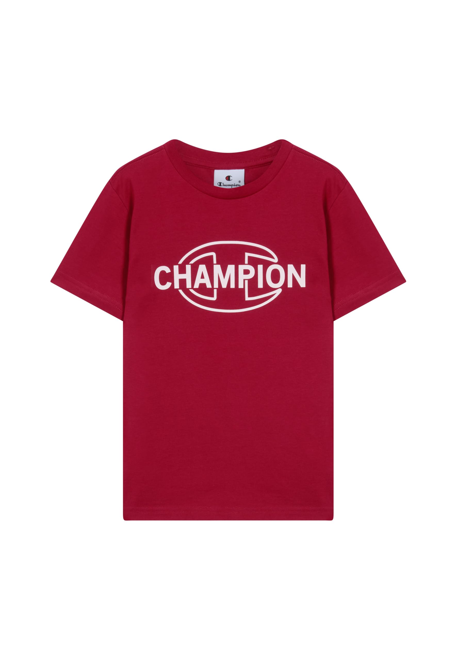 Champion Boys' Short Sleeve T-Shirt, Crewneck, 100% Cotton Organic Jersey, with Graphic Logo, Relax fit Red