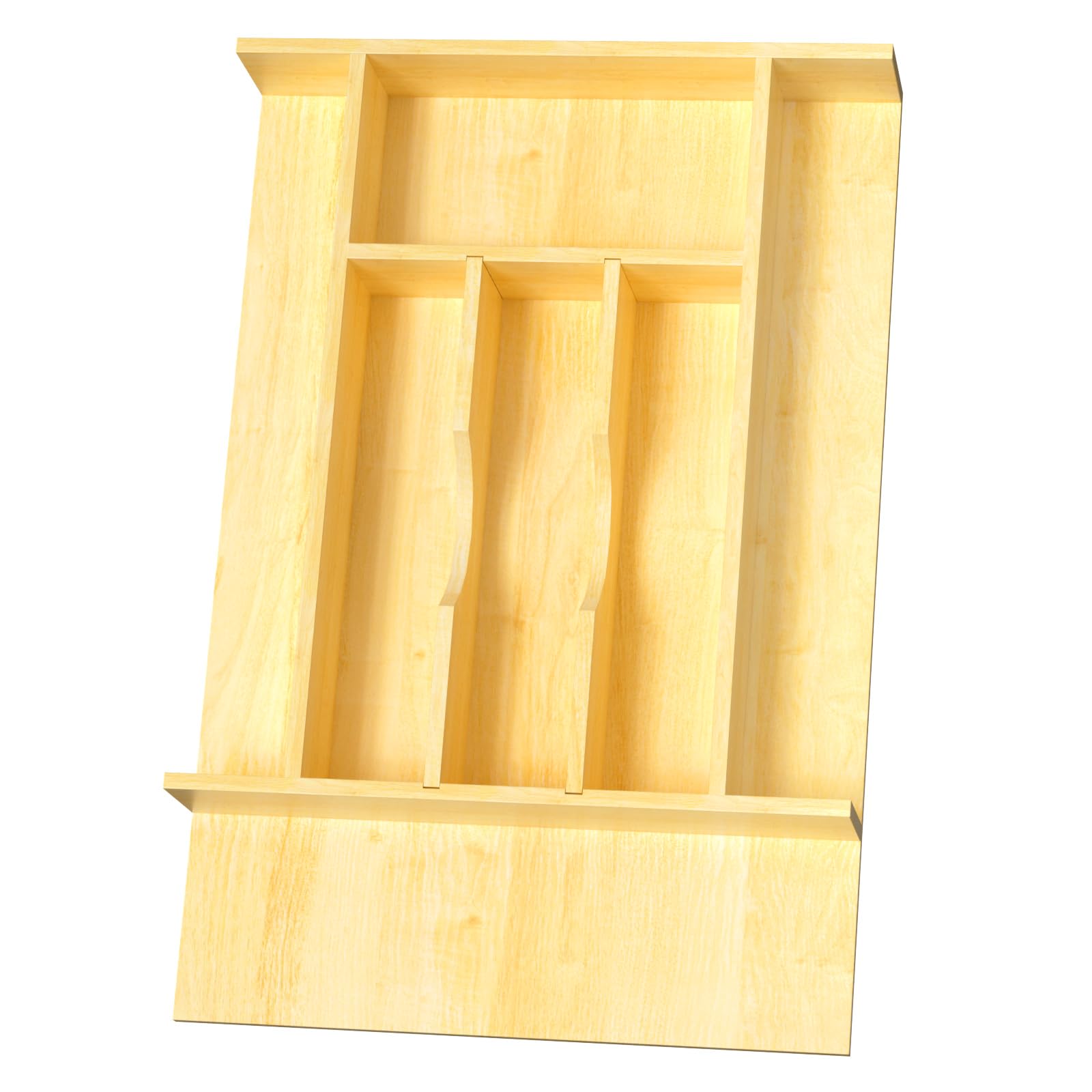 Organizador de cajones de madera con división ajustable para utensilios, cubiertos y cubiertos (33.5 cm de ancho x 49.5 cm de profundidad x 6.3 cm de alto)