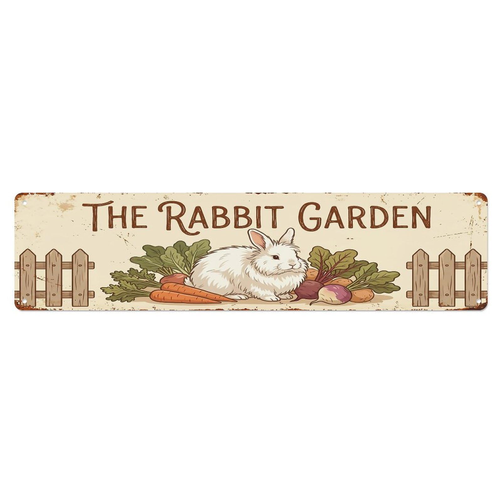 Vintage Rabbit Farm Scene The Rabbit Garden Metal Tin Sign