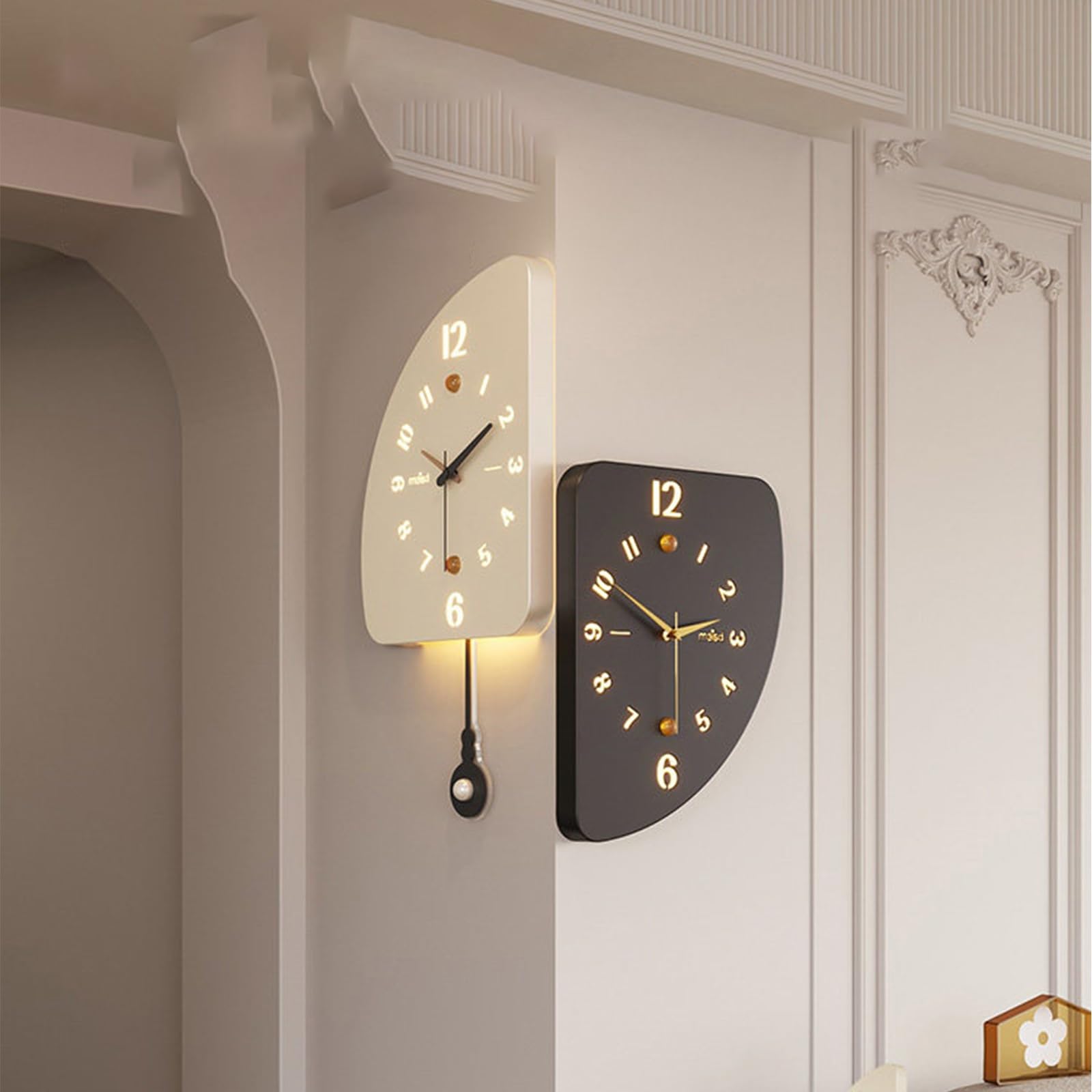 Genérico Reloj de Pared de Esquina 3D de Doble Cara, Reloj de Esquina de 90 Grados con luz, Reloj de Pared Luminoso silencioso (White 49cm/19.2in)