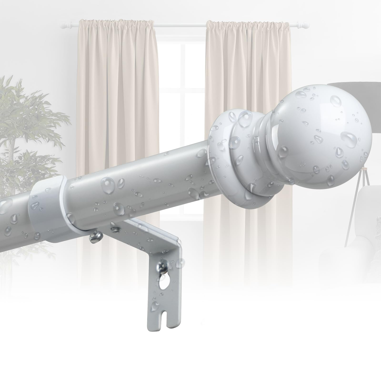 Extra Long curtain rod 120 to 170 inches - 1" Heavy Duty Blackout Curtain Rod for Living Room,Bedroom,Sliding Glass Door,Outdoor Patio,10-14FT Adjustable Farmhouse Drapery Rod - White