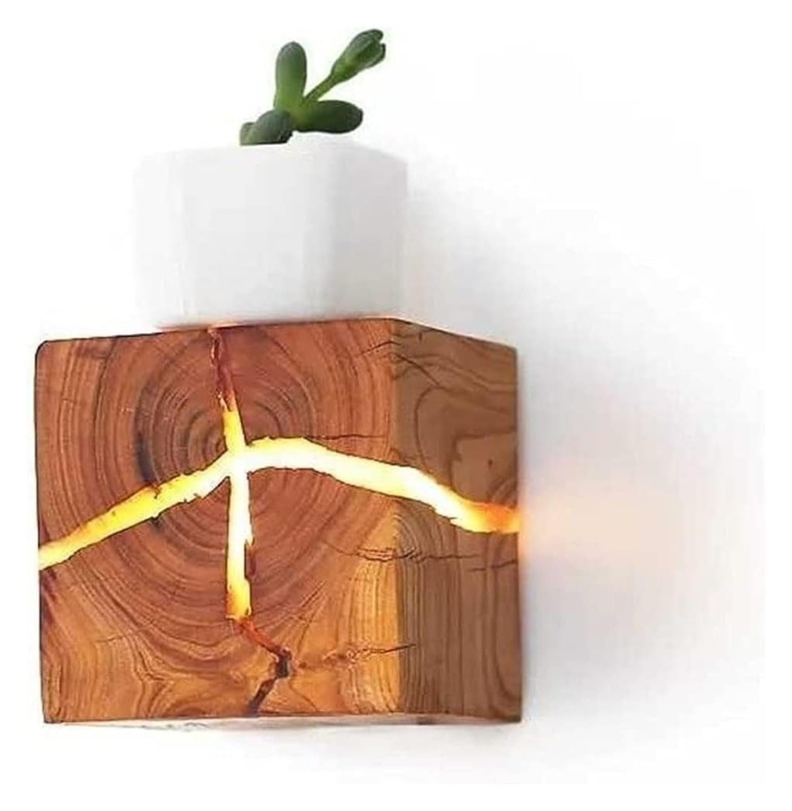 Wall Lamp Natural Cracked Wood Oak Wooden Sconce Light Fixture Square Sconce Lifelike Original LED Stair Lights Restaurant Bar Barn Decoration Night Lighting