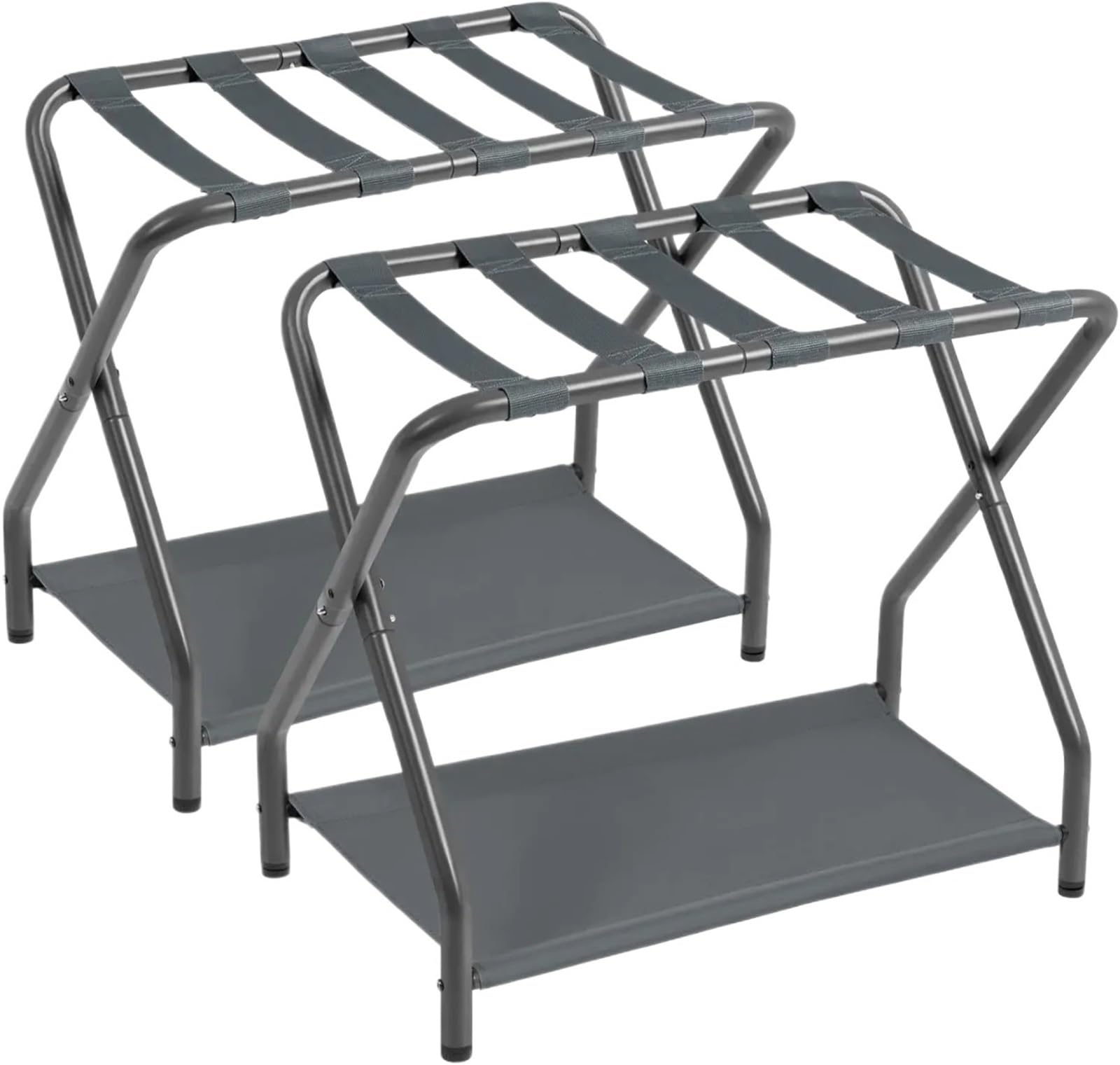YShiuoL Luggage Rack Luggage Rack, Set of 2, Foldable Suitcase Stands for Guest Room, Metal Holder with Storage Shelf for Bedroom, Hotel(Dark Grey-Set of 2)