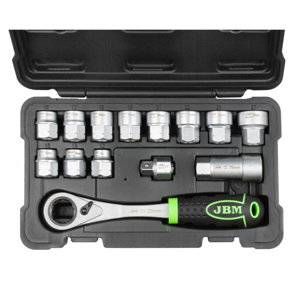 OC-PRO Coffret Douilles Débouchées Traversantes 1/2-13 à 27 mm - 14 Pièces - Clé à Cliquet