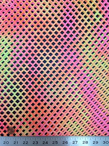 Diamond Mesh Big Hole 0.5 Inch Multi-Color Tie-Dye Pattern W/Silver Sparkly Glitter Stretch Polyester Spandex Fabric By The Yard (Orange/Pink) #TOP3