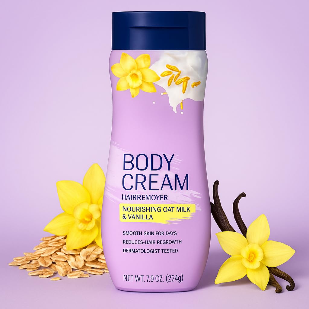 Body Hair Removal Cream for Women Oat Milk Vanilla Scent Sensitive Skin Formula Smooth Hair-Free Skin Moisturizing Body