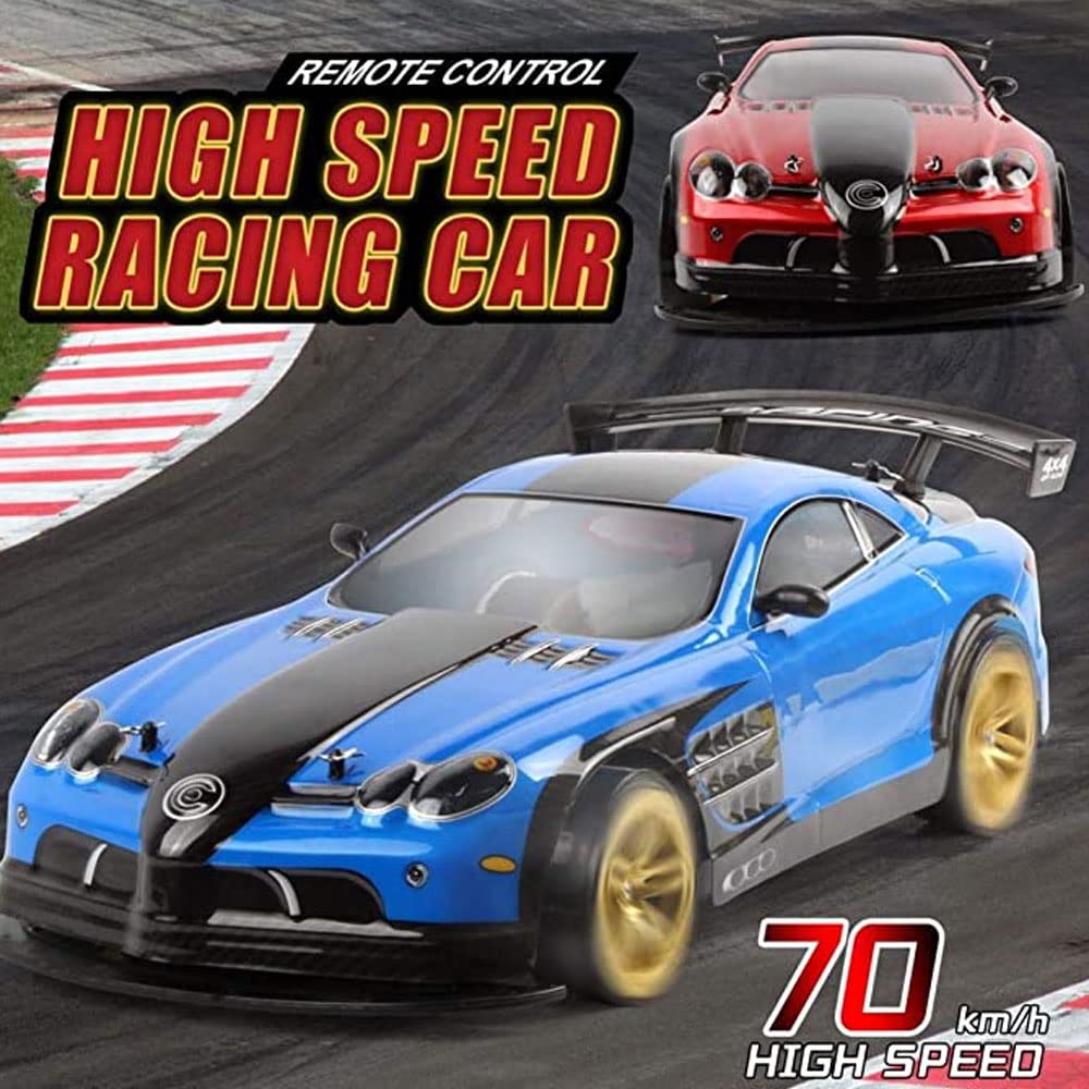 WOLWES Auto RC Buggy RC da 70 km/alta velocità, veicolo RC fuoristrada elettrico da 2,4 GHz, camion RC 1/10 di grandi dimensioni, macchinina da deriva 4 × 4 2 batterie ricaricabili, regalo giocattolo