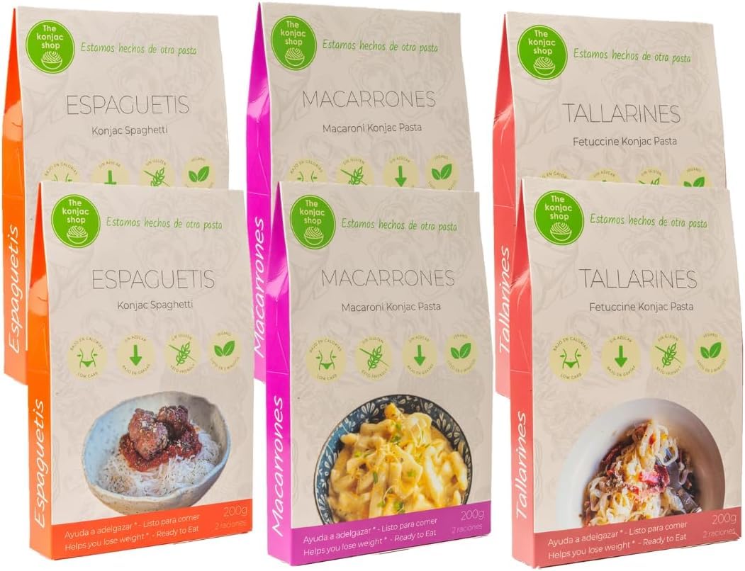 The Konjac Shop - Pack de 6x270g Pasta Shirataki Sin Gluten, Baja en Calorías y Carbohidratos Apta para Veganos, Keto, Low Carb