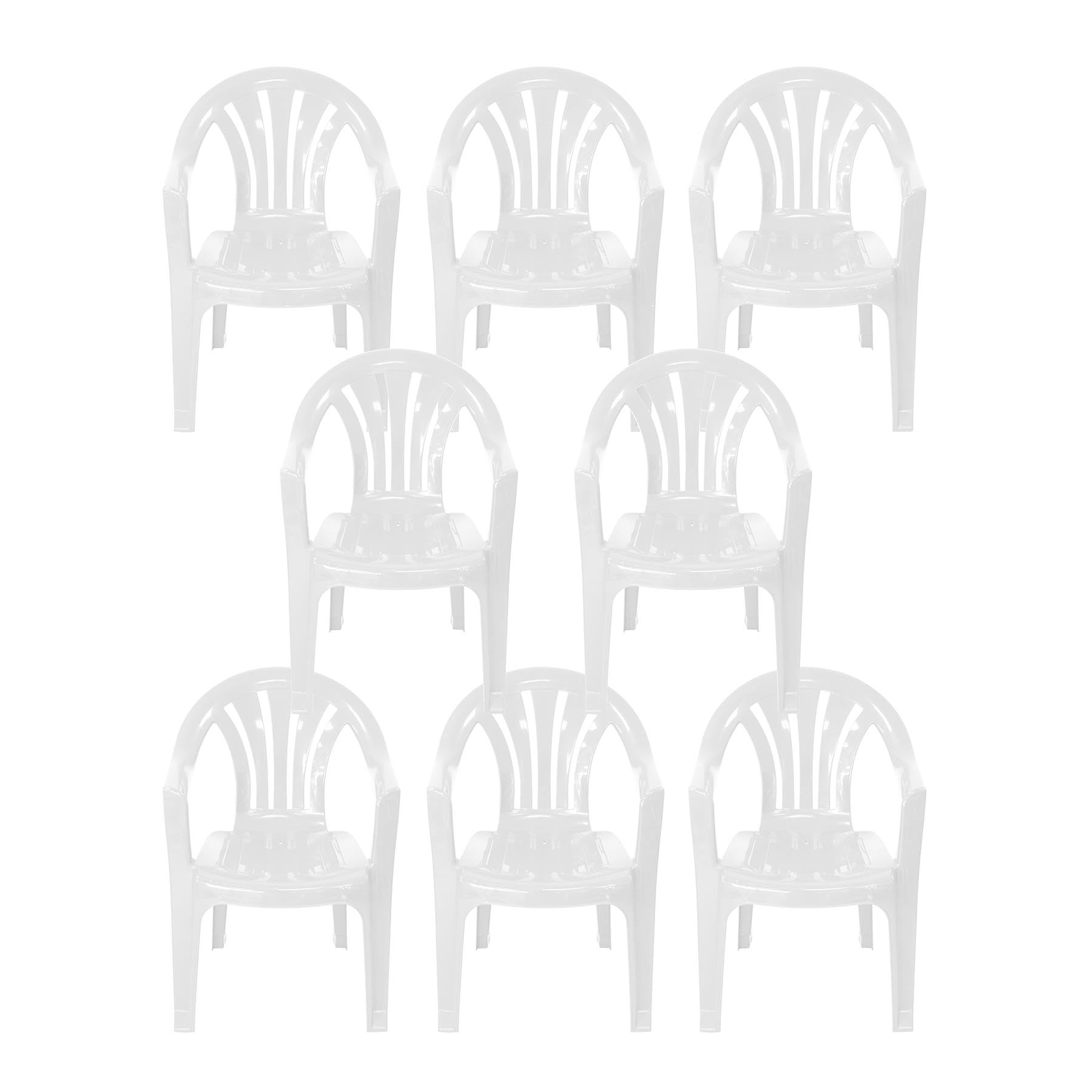 simpa Solana WHITE Stackable Low Back Plastic Garden Chairs - Set of 8