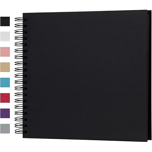 potricher 10 x 10 Inch DIY Scrapbook Photo Album Hardcover Kraft Blank Black Page Wedding and Anniversary Family Photo Album (Black, 10 Inch)