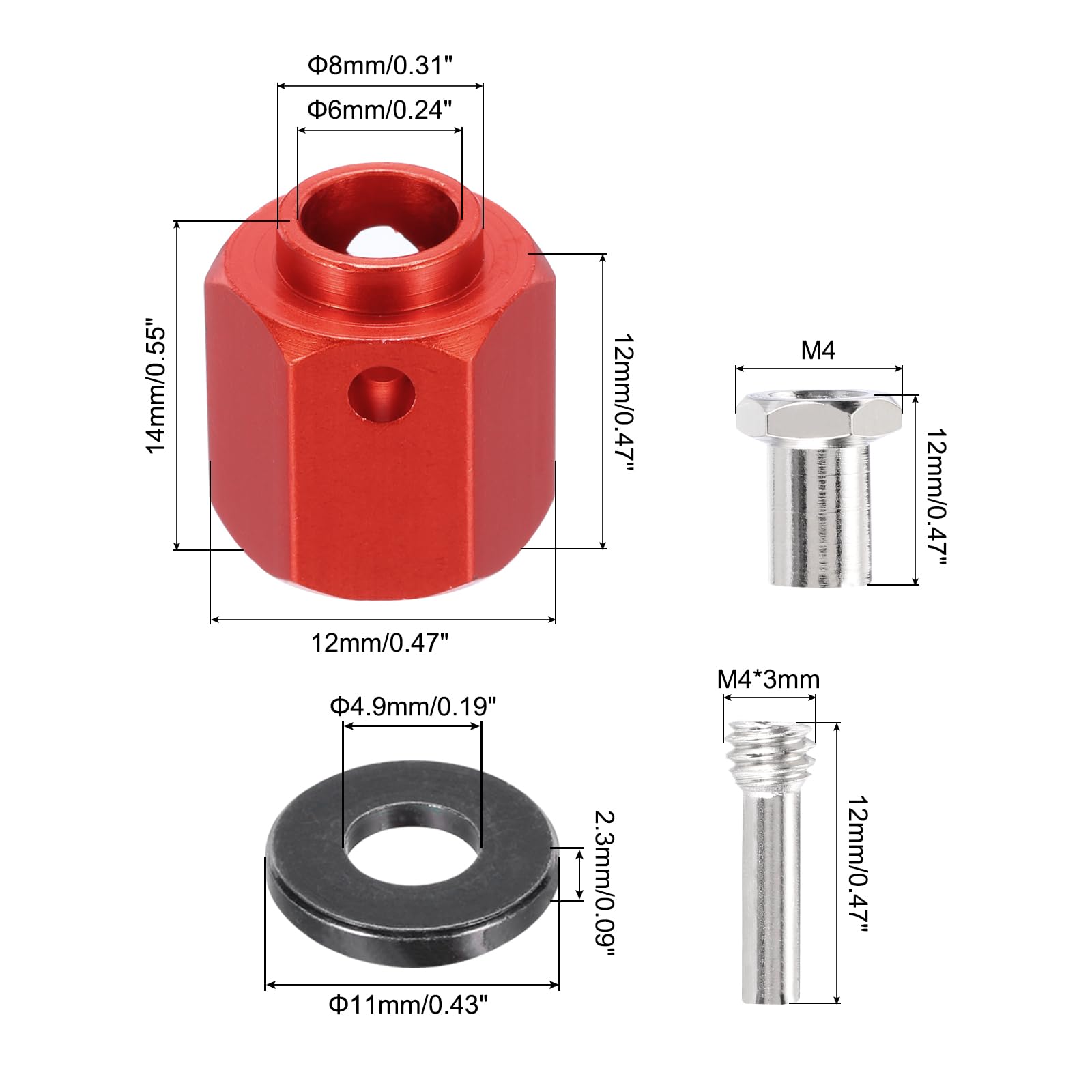 Adattatore Mozzo Ruota Sourcing Map - Esagonale, Per Auto 1/10, Da M4 A 17 Mm