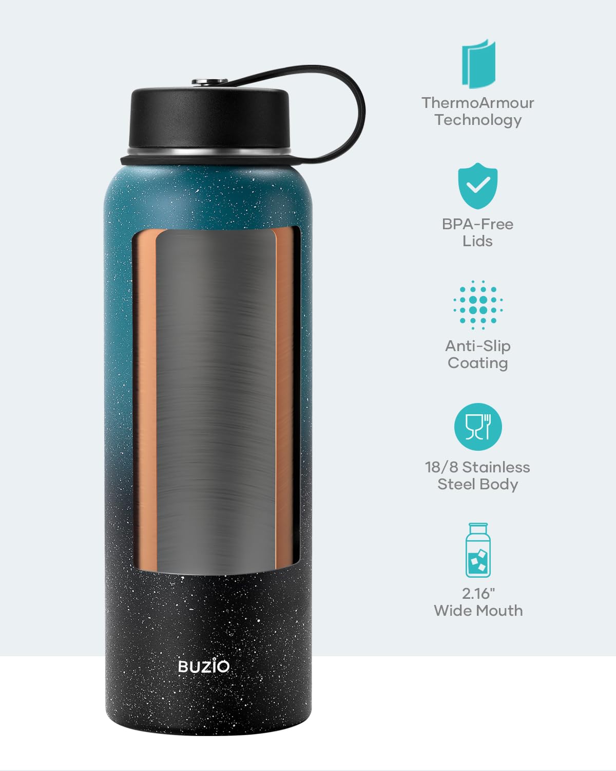 Stainless Steel Water Bottle with Straw, BUZIO Insulated Water Bottle with Straw Lid and Flex Cap 1180 ml Cold for 48 Hrs - Image 4