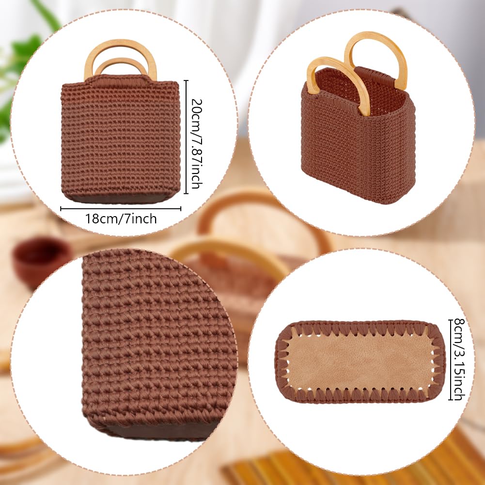 FREEBLOSS Häkeltaschen Set Für Anfänger Handtaschen Bastelset Häkel Starterset Mit Anleitung Unterseite Aus PU Leder D Förmiger Holzgriff Handgefertigte DIY Tasche Mit Stoffstreifengarn