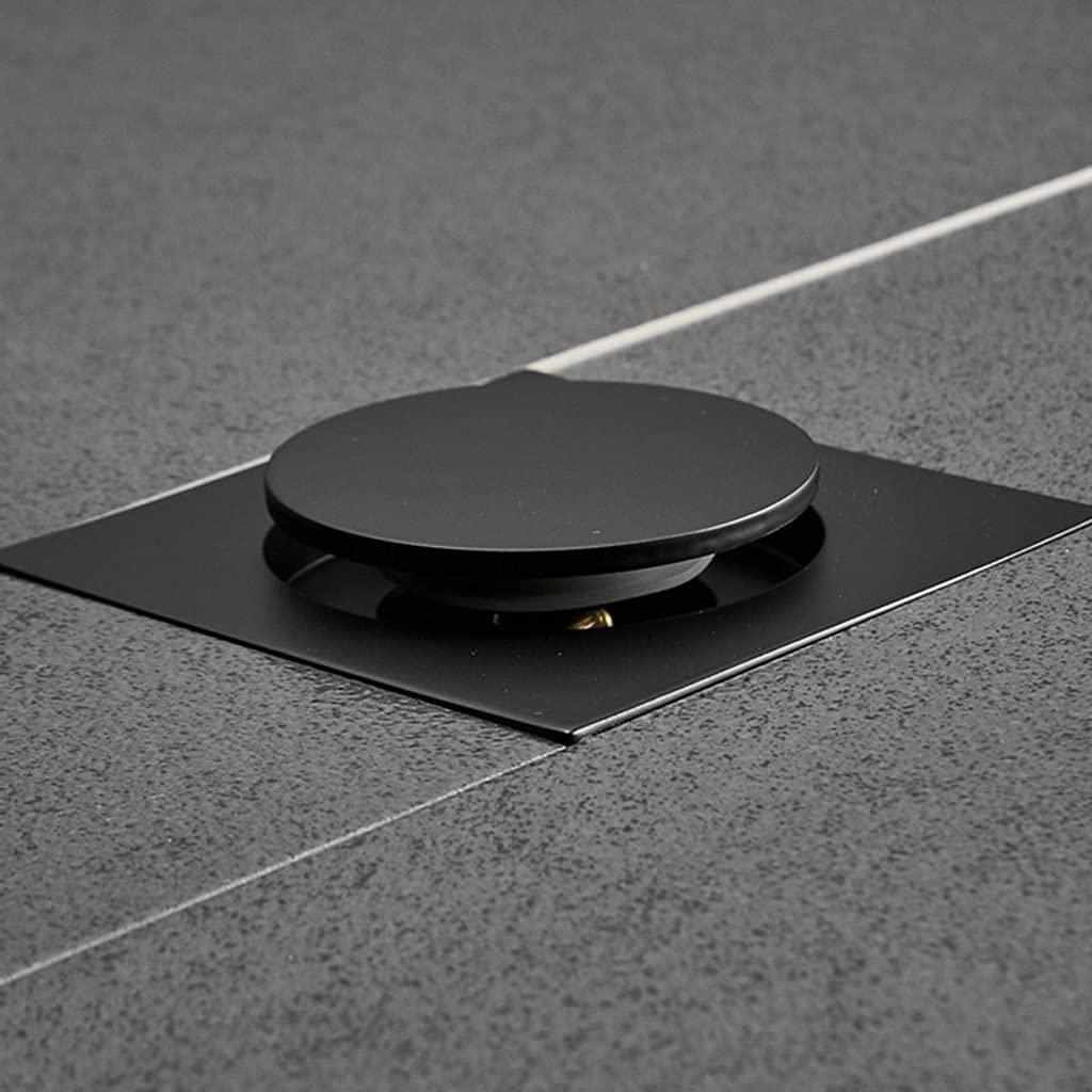 Sumidero de suelo negro de 10x10 cm en latón cromado para baño moderno