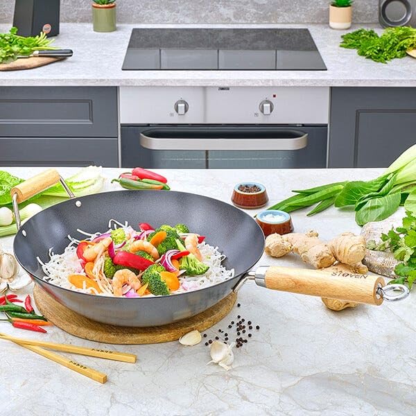 STOVEN Wok antiadherente de calibre pesado de 34 cm