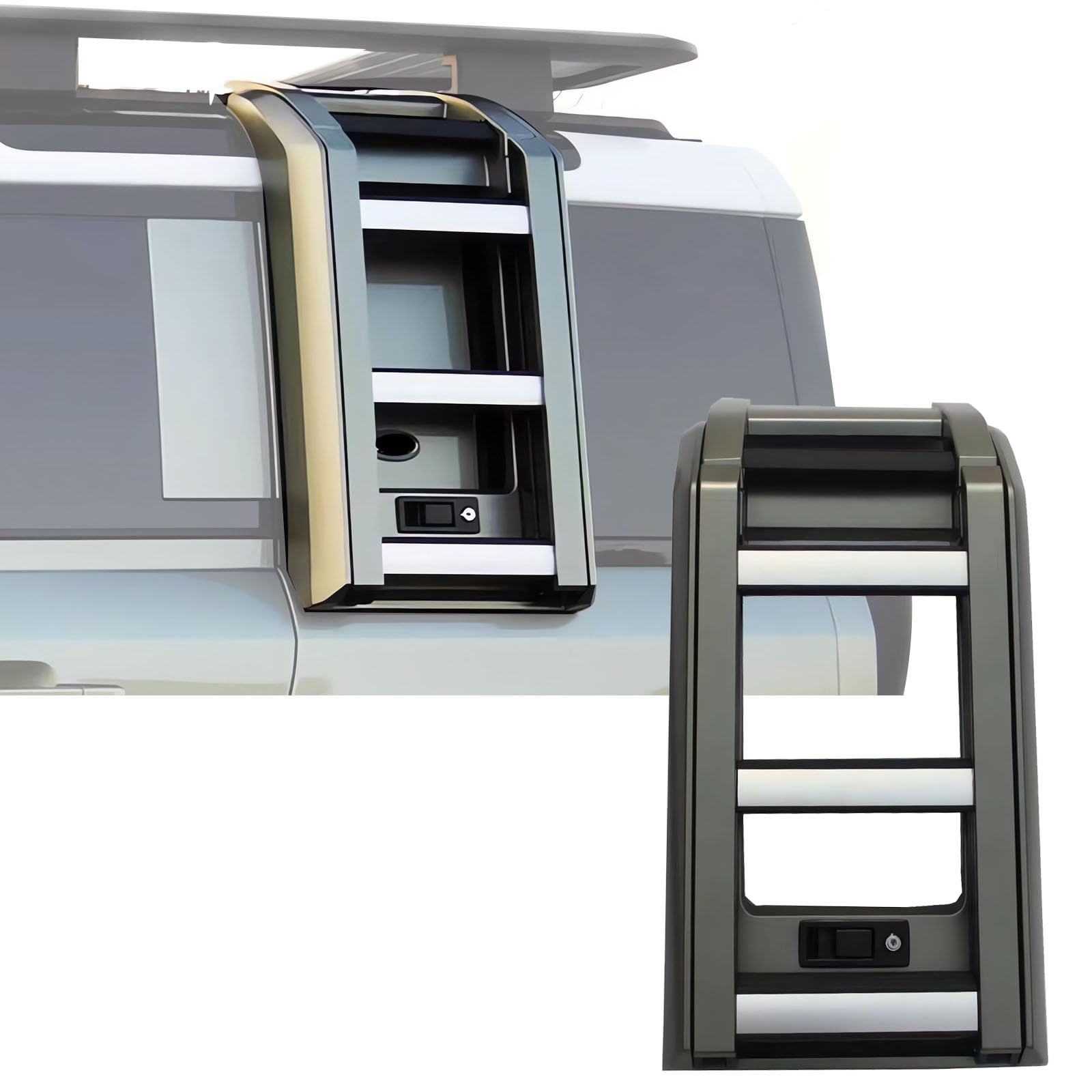 Side Ladder Roof Rack for Land Rover Defender 90 110 130 (Green + Silver)