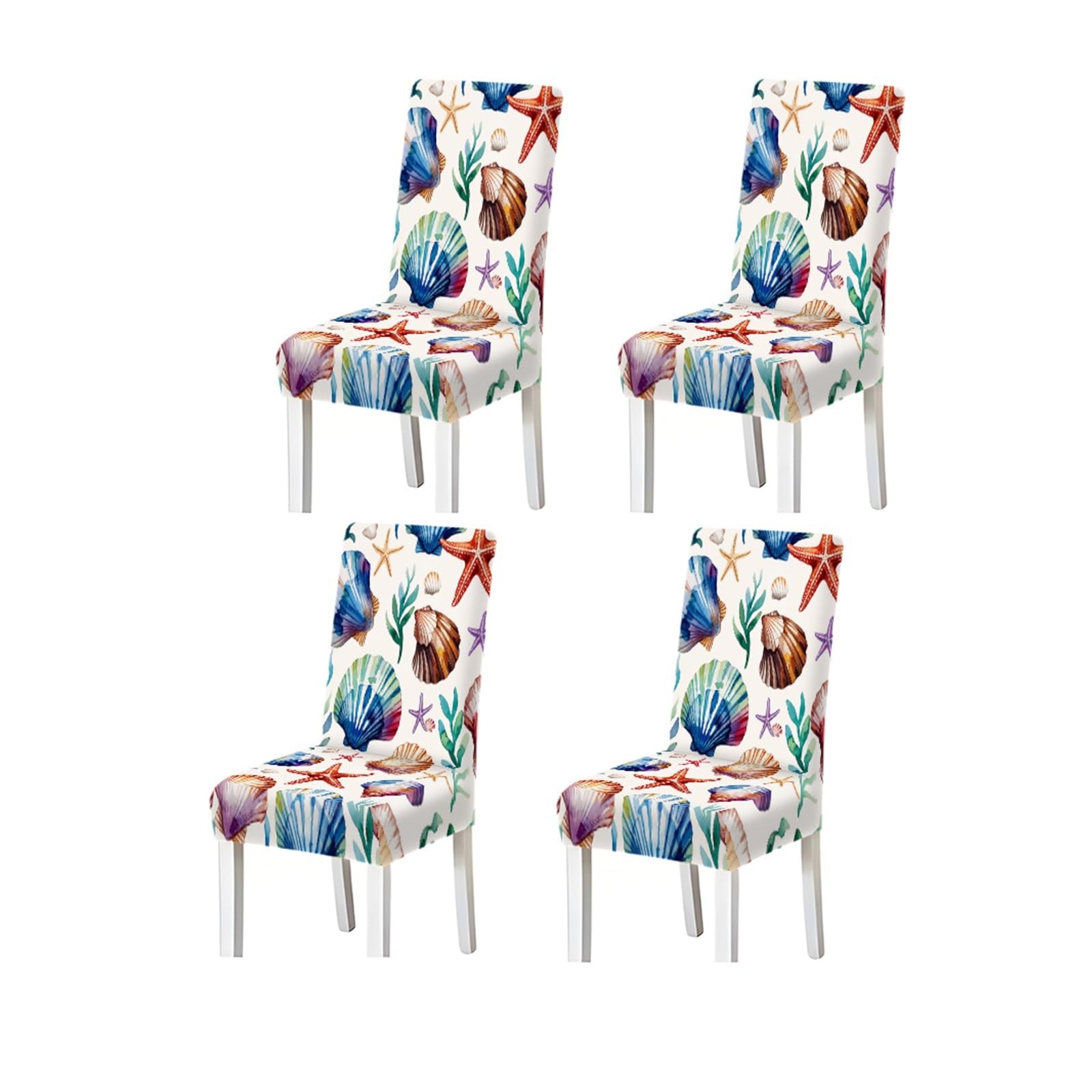 KXUAUV Dining Chair Covers 2/4/6 Pieces, Stretch Slipcovers Seashell Starfish Pattern, Coastal Beach Style For Kitchen Dining Room Seat Protectors for Restaurant Hotel Party(4PCSChair cover)