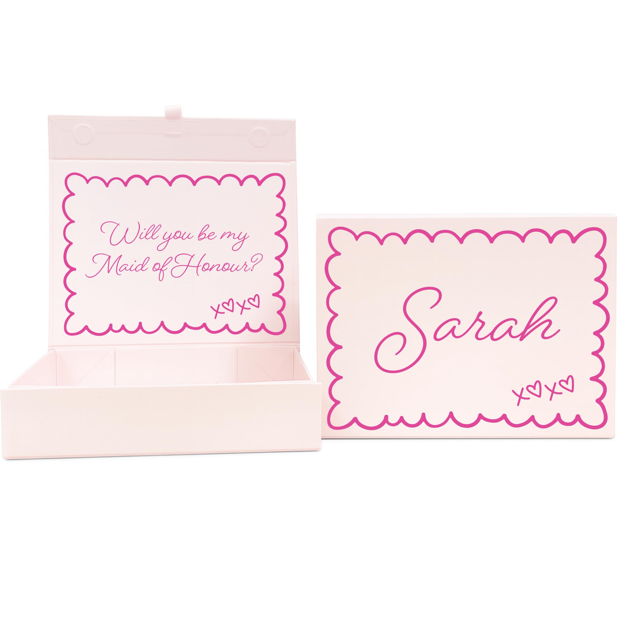 COOKIES AND KOALAS Personalised Pink Bridesmaid Gift Box – Custom Text – Scallop Design – Bridal Party – Large 22x34x7cm
