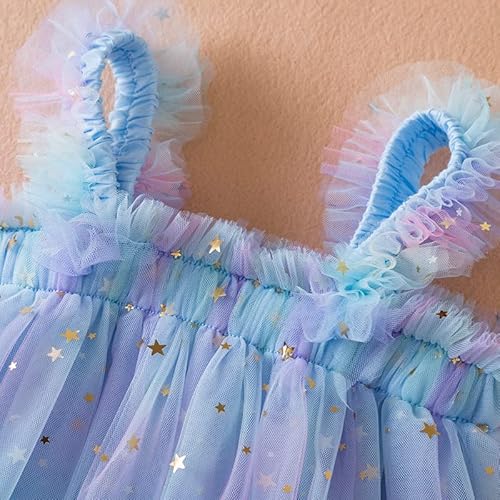 Balatale Toddler Girls Layered Tulle Tutu Dress Casual Playwear Tunic Dress Sequin Star Tulle Birthday Party Dresses-Blue 4-5T #TOP2