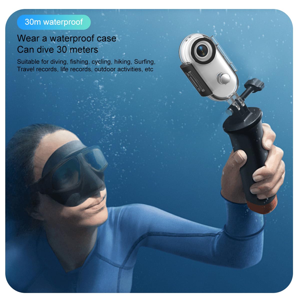 Winnes Mini Camera Sport 1080p WiFi Vlog Camera Vango de 120 °, cámara de Pulgar IP68 Impermeable a 30 m, batería de 800 mAh Adecuada para Bicicletas, esquí, Buceo, Animales (Black)