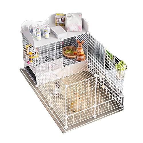 大型うさぎ用ワイヤートップ収納 大型モルモット専用フェンス ペットケージ 室内飼育 移動簡単 拡張可能 広い空間 掃除簡単 天井扉 引き出し式トイレ 屋根付き 脱走防止 頑丈 ペット用品 (L 107 x W 72 x H 62 cm) (ホワイト,72*