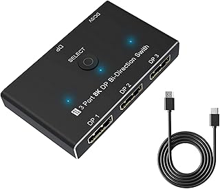 1 in 3 Out/3 in 1 Out DP Switch, DP Selector Switch DP1.4 8K@30Hz 4K@144Hz Bi-Directional Switch for Monitor Laptop Gaming Console
