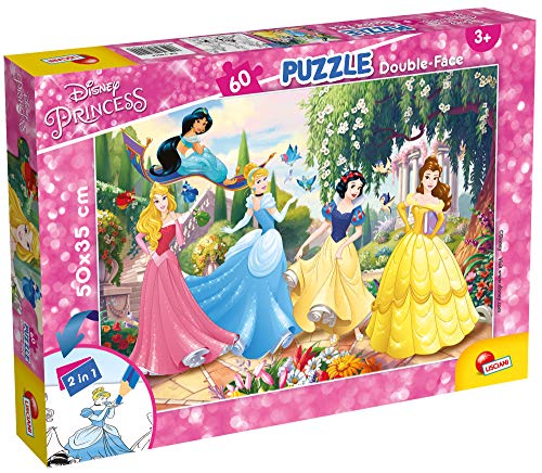 Liscianigiochi Puzzle para niños de 60 piezas 2 en 1, Doble Cara con reverso para colorear   Disney Princesas 74044