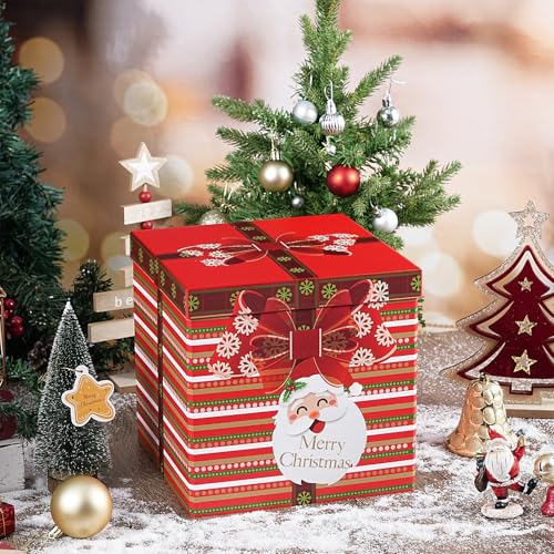 Boîte cadeau de Noël RUSPEPA pliable avec couvercle et ruban rouge 23x23x23 cm