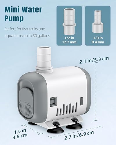 Miniatura 4 de Pawfly Bomba de fuente pequeña, bomba de agua sumergible de 130 GPH para fuente, mini bomba de agua de 8 W con elevación alta de 2.6 pies, bomba de
