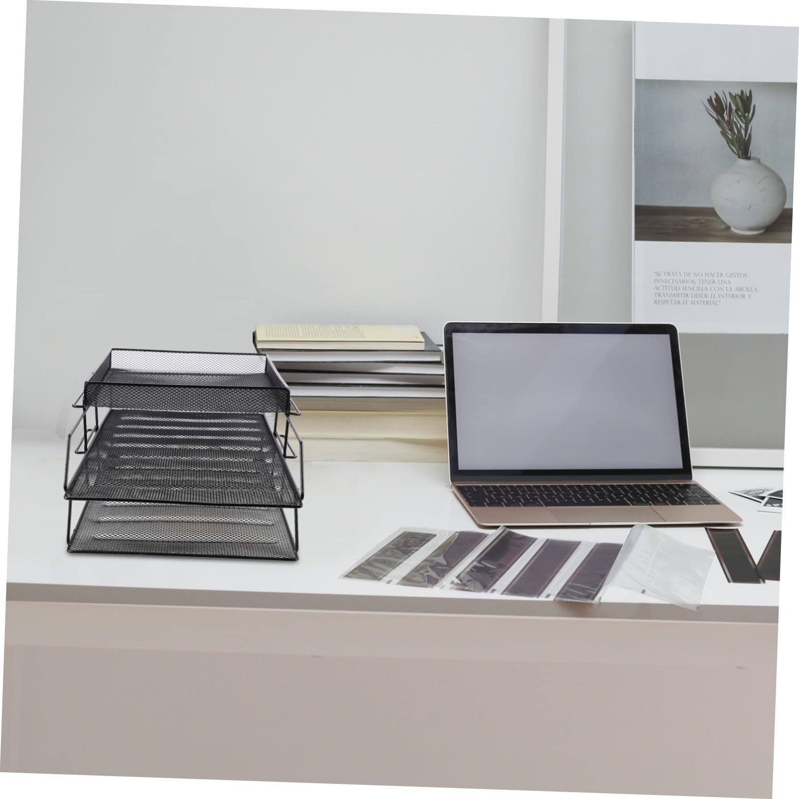 Veemoon Organisateur de Documents de Bureau Maille Creuse en Métal Noir, Étagère de Rangement pour Dossiers à 2 Niveaux pour Bureaux et Étagères